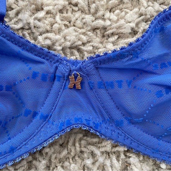 Savage X Fenty Flocked Logo Unlined Bra Blue Cyber Cafe 34B - Picture 7 of 12